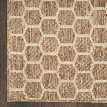 10' Natural And Beige Geometric Indoor Outdoor Runner Rug