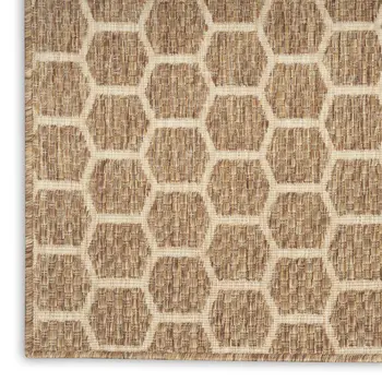 10' Natural And Beige Geometric Indoor Outdoor Runner Rug