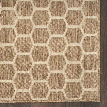10' Natural And Beige Geometric Indoor Outdoor Runner Rug