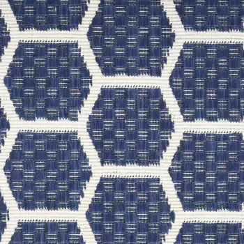 10' Navy Blue And Ivory Geometric Indoor Outdoor Runner Rug