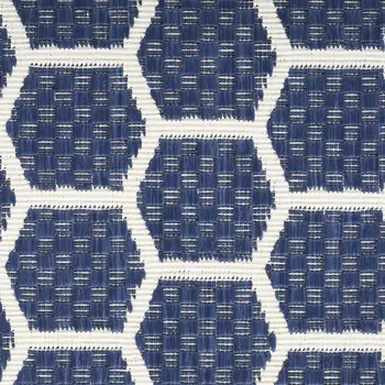 10' Navy Blue And Ivory Geometric Indoor Outdoor Runner Rug