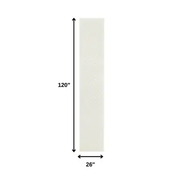 10' Ivory And White Geometric Indoor Outdoor Runner Rug