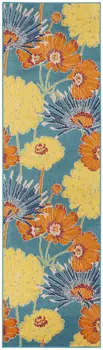 8' Blue Floral Runner Rug