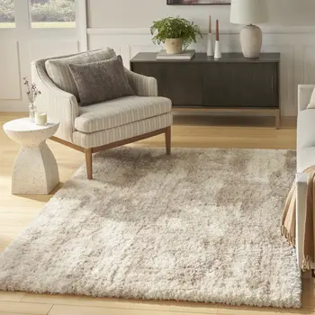 4' X 6' Beige and Ivory Abstract Shag Area Rug