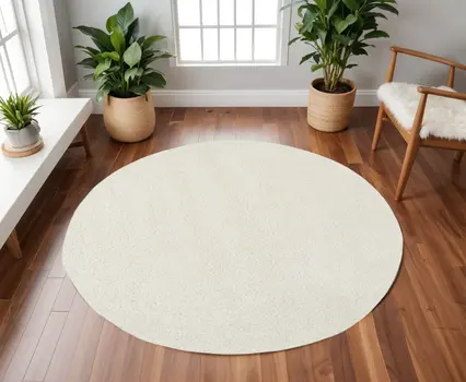 7' Cream Shag Non Skid Round Rug