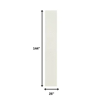 12' Ivory And White Geometric Indoor Outdoor Runner Rug