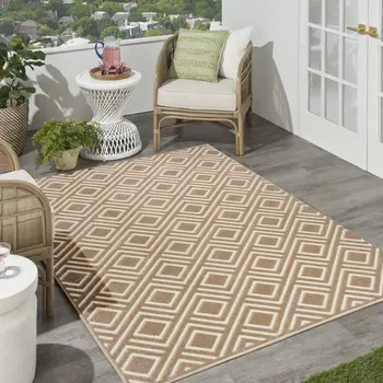 7' X 9' Brown Geometric Area Rug