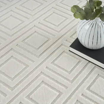 7' X 9' Cream Geometric Area Rug