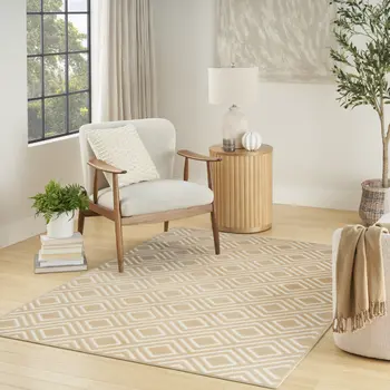 7' X 9' Tan Geometric Area Rug