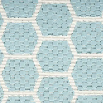 12' Aqua And Ivory Geometric Indoor Outdoor Runner Rug