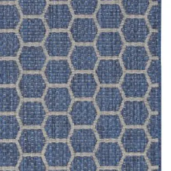 12' Blue And Ivory Geometric Indoor Outdoor Runner Rug