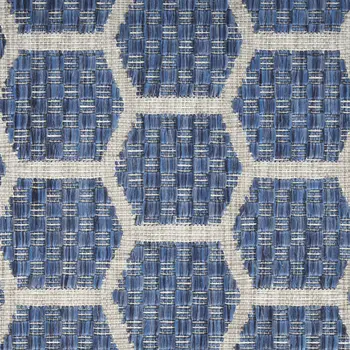 12' Blue And Ivory Geometric Indoor Outdoor Runner Rug
