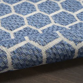 12' Blue And Ivory Geometric Indoor Outdoor Runner Rug