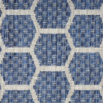 12' Blue And Ivory Geometric Indoor Outdoor Runner Rug