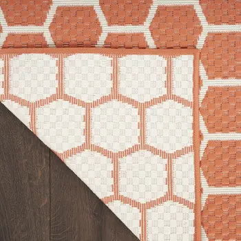 12' Coral And Ivory Geometric Indoor Outdoor Runner Rug
