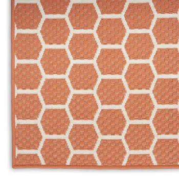 12' Coral And Ivory Geometric Indoor Outdoor Runner Rug