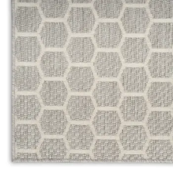 12' Gray And Ivory Geometric Indoor Outdoor Runner Rug