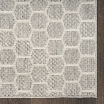 12' Gray And Ivory Geometric Indoor Outdoor Runner Rug