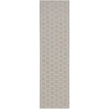 12' Gray And Ivory Geometric Indoor Outdoor Runner Rug