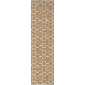12' Natural And Beige Geometric Indoor Outdoor Runner Rug