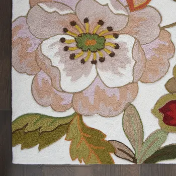 8' Ivory Red and Orange Botanical Leaves Runner Rug