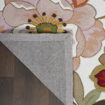 8' Ivory Red and Orange Botanical Leaves Runner Rug