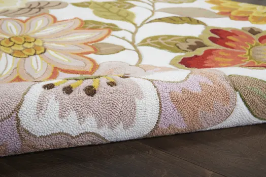 8' Ivory Red and Orange Botanical Leaves Runner Rug