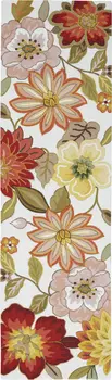 8' Ivory Red and Orange Botanical Leaves Runner Rug
