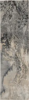 8' Gray Beige and Ivory Abstract Non Skid Runner Rug