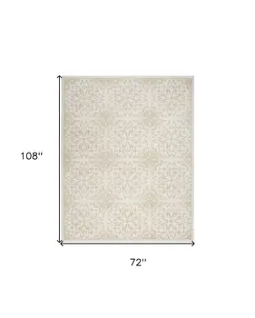 6' X 9' Beige and Ivory Floral Non Skid Area Rug
