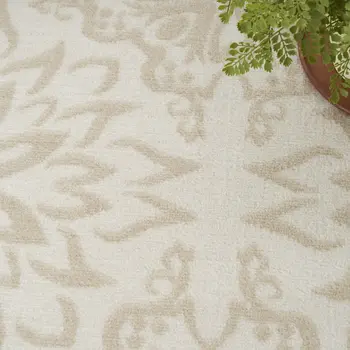 6' X 9' Beige and Ivory Floral Non Skid Area Rug