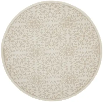 8' Beige and Ivory Floral Non Skid Round Rug