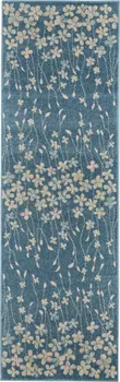 7' Turquoise and Cream Botanical Leaves Runner Rug