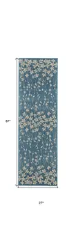 7' Turquoise and Cream Botanical Leaves Runner Rug