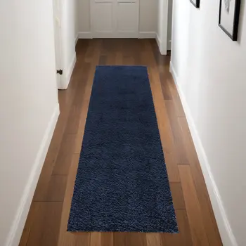 8' Blue Shag Non Skid Runner Rug