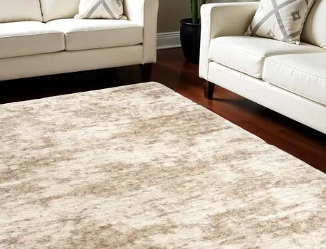 8' X 10' Beige and Ivory Abstract Shag Area Rug