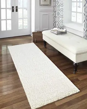 10' Cream Shag Non Skid Runner Rug