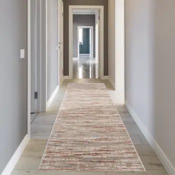 16' Ivory and Gray Abstract Non Skid Runner Rug
