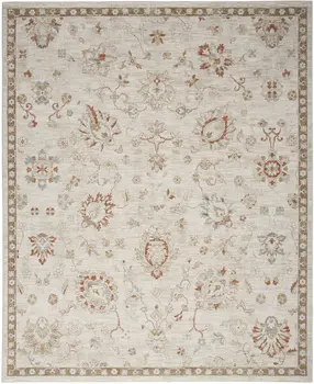 8' X 10' Cream Floral Power Loom Distressed Area Rug With Fringe