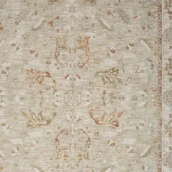 8' X 10' Green Floral Power Loom Distressed Area Rug With Fringe