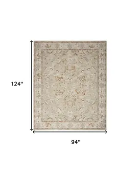 8' X 10' Green Floral Power Loom Distressed Area Rug With Fringe