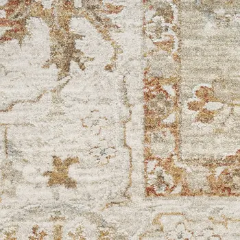 8' X 10' Green Floral Power Loom Distressed Area Rug With Fringe