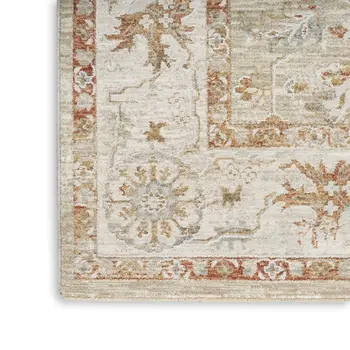 8' X 10' Green Floral Power Loom Distressed Area Rug With Fringe