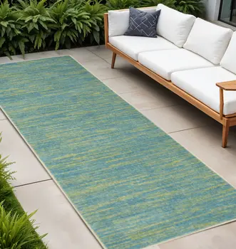 20' Blue And Green Indoor Outdoor Runner Rug