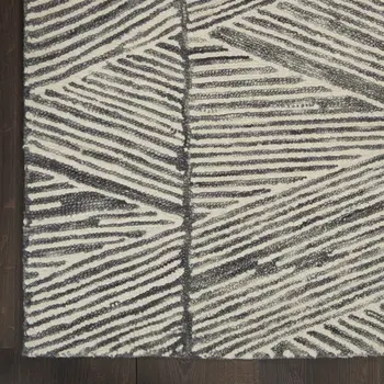 8' Gray and White Wool Abstract Runner Rug