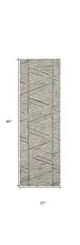 8' Gray and White Wool Abstract Runner Rug