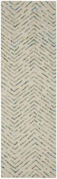 8' Ivory Blue and Green Wool Abstract Runner Rug