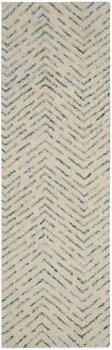 8' Ivory Blue and Green Wool Abstract Runner Rug
