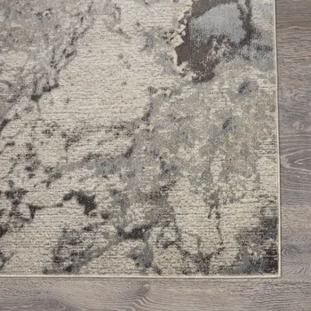 10' Gray Beige and Ivory Abstract Non Skid Runner Rug