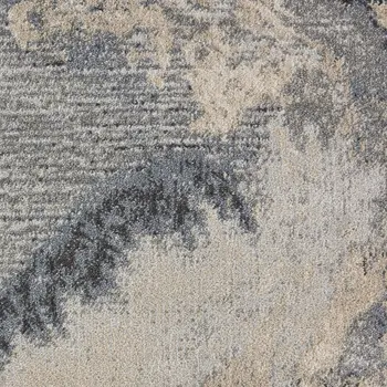12' Gray Beige and Ivory Abstract Non Skid Runner Rug